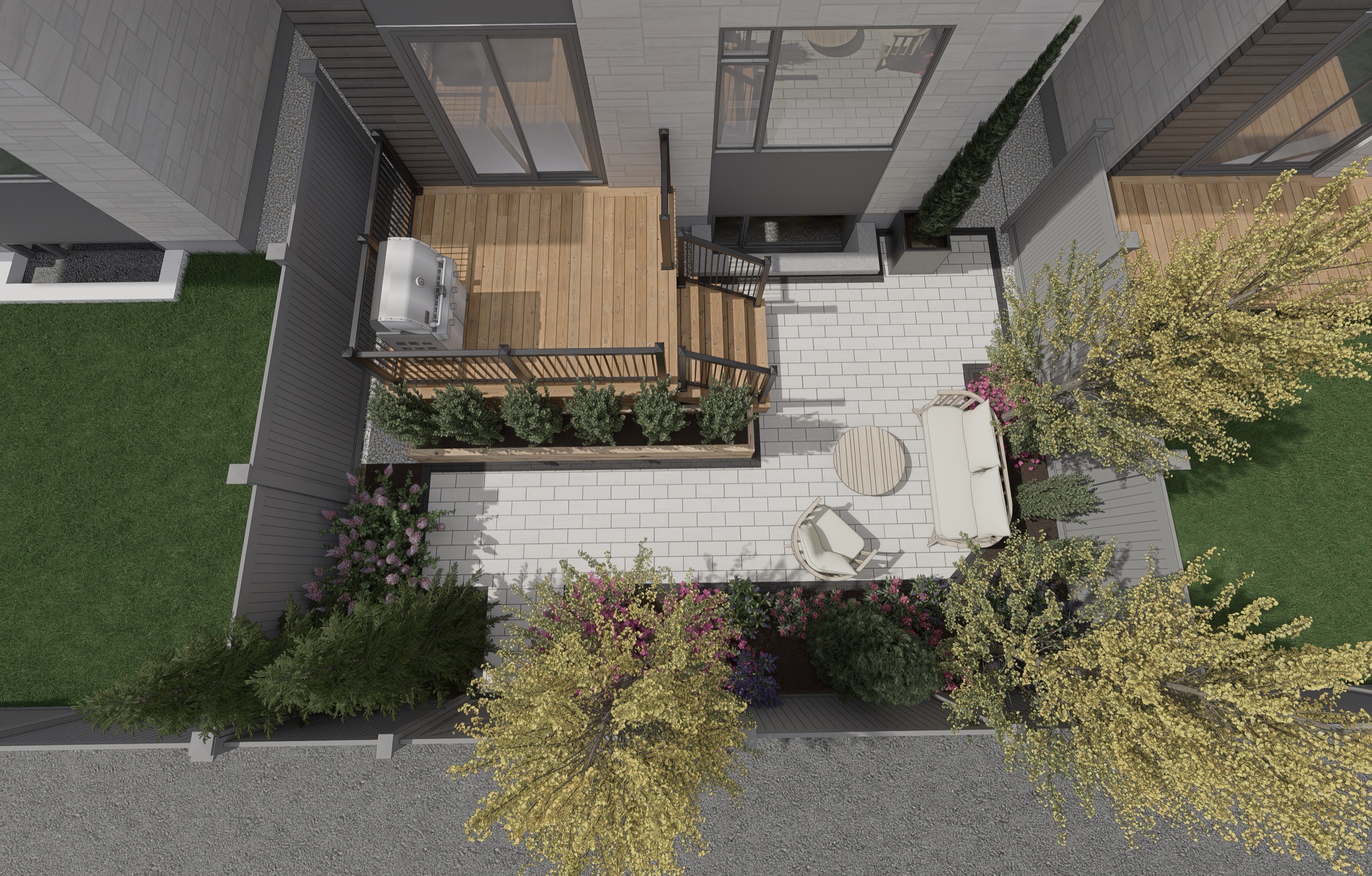 Aerial view of full backyard design